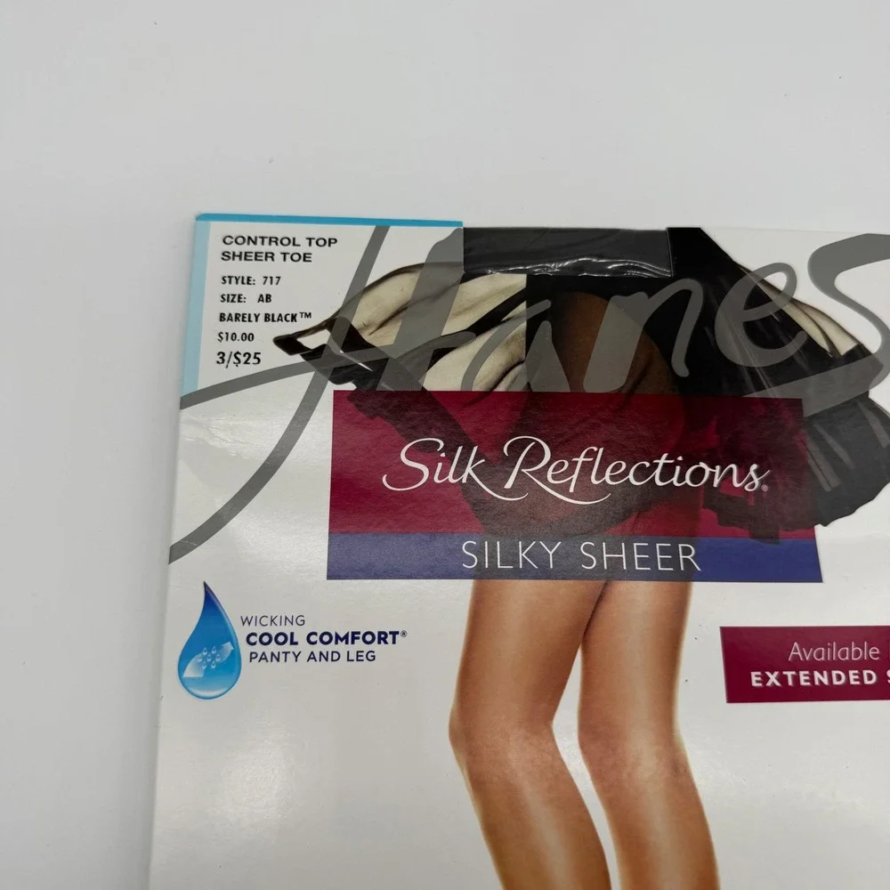 Hanes Silk Reflections Silky Sheer Control Top Pantyhose Barely Black AB 717